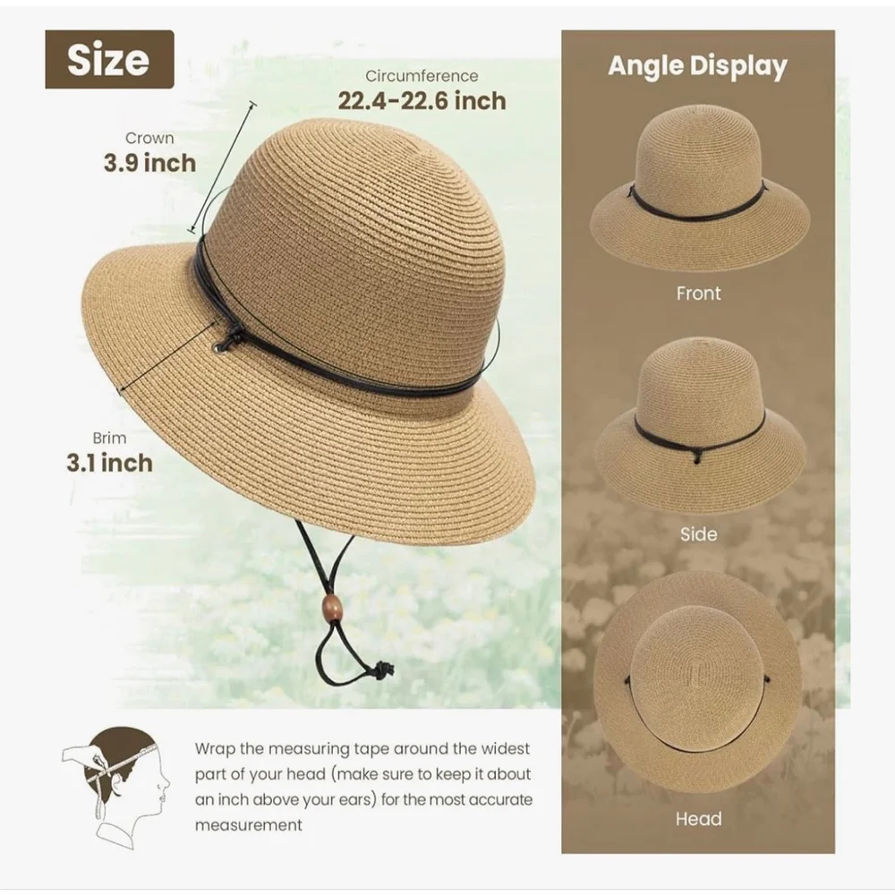 NEW Simplicity Beige Straw Sun Hat with Black Band One Size